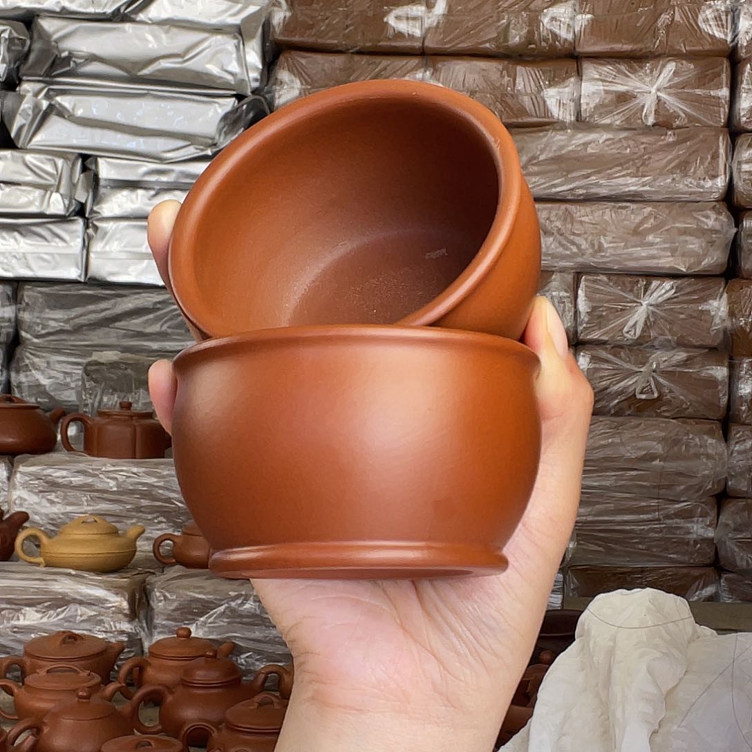 茶壶紫砂赵庄朱泥主人杯 两只素面