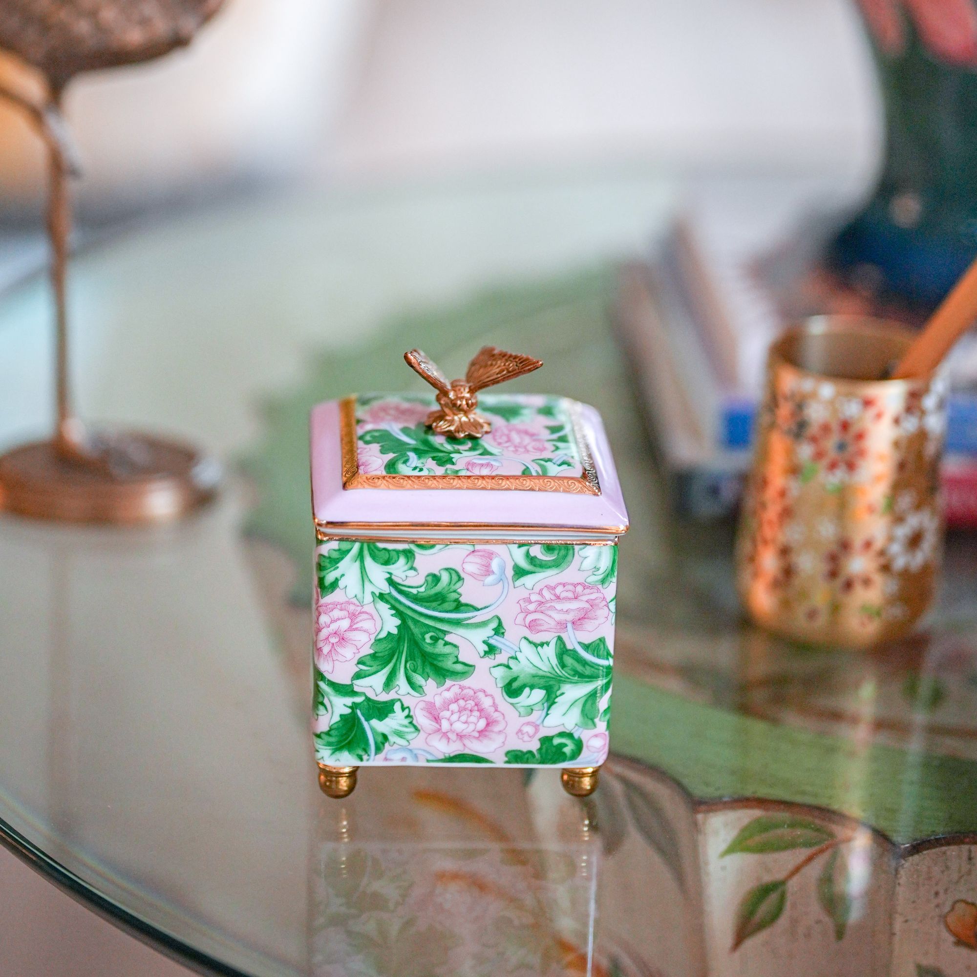 【奇居腾飞】高温瓷配铜丛林花影方盖盒客厅收纳摆件#H224-PK-H315