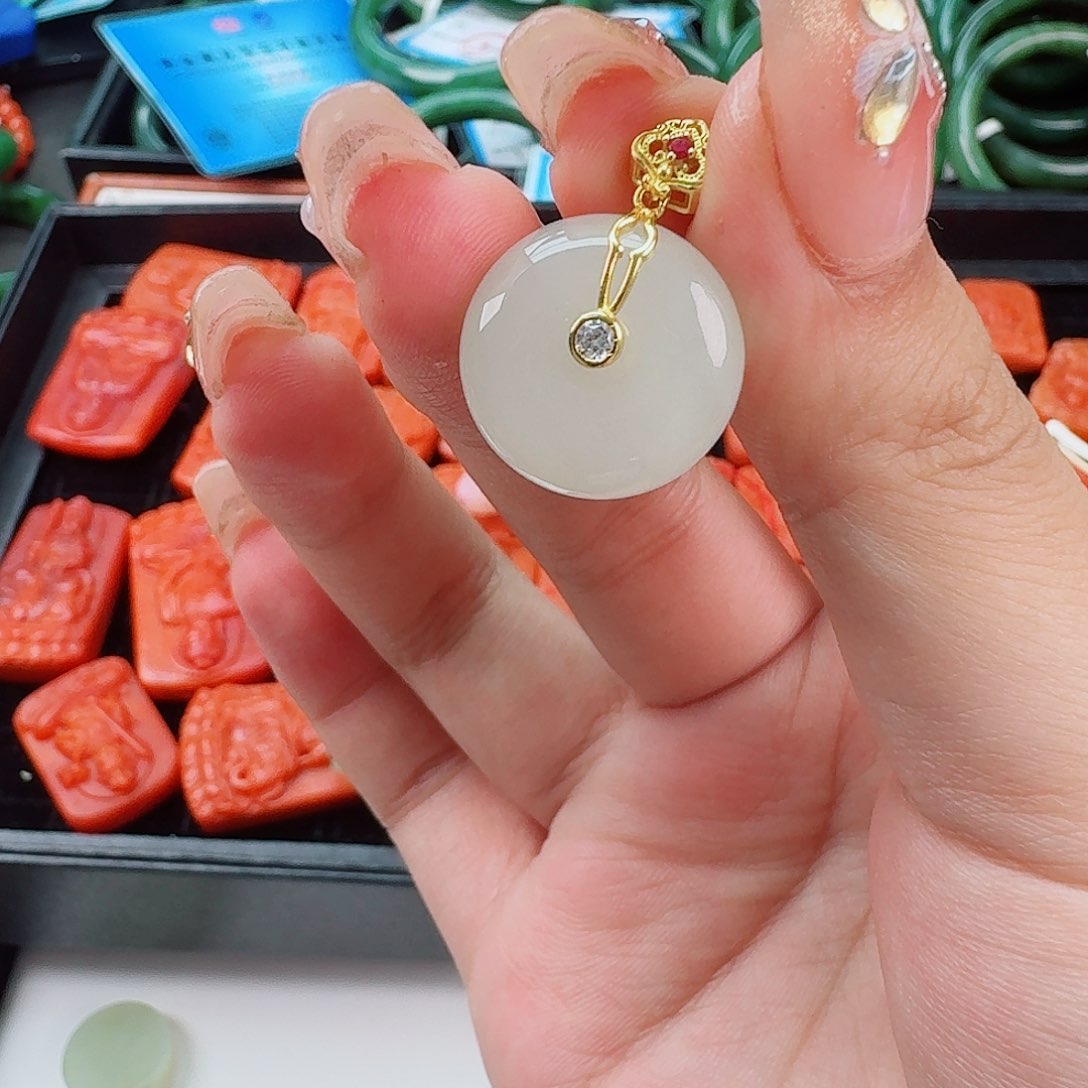 和田玉平安扣白银S925镶嵌