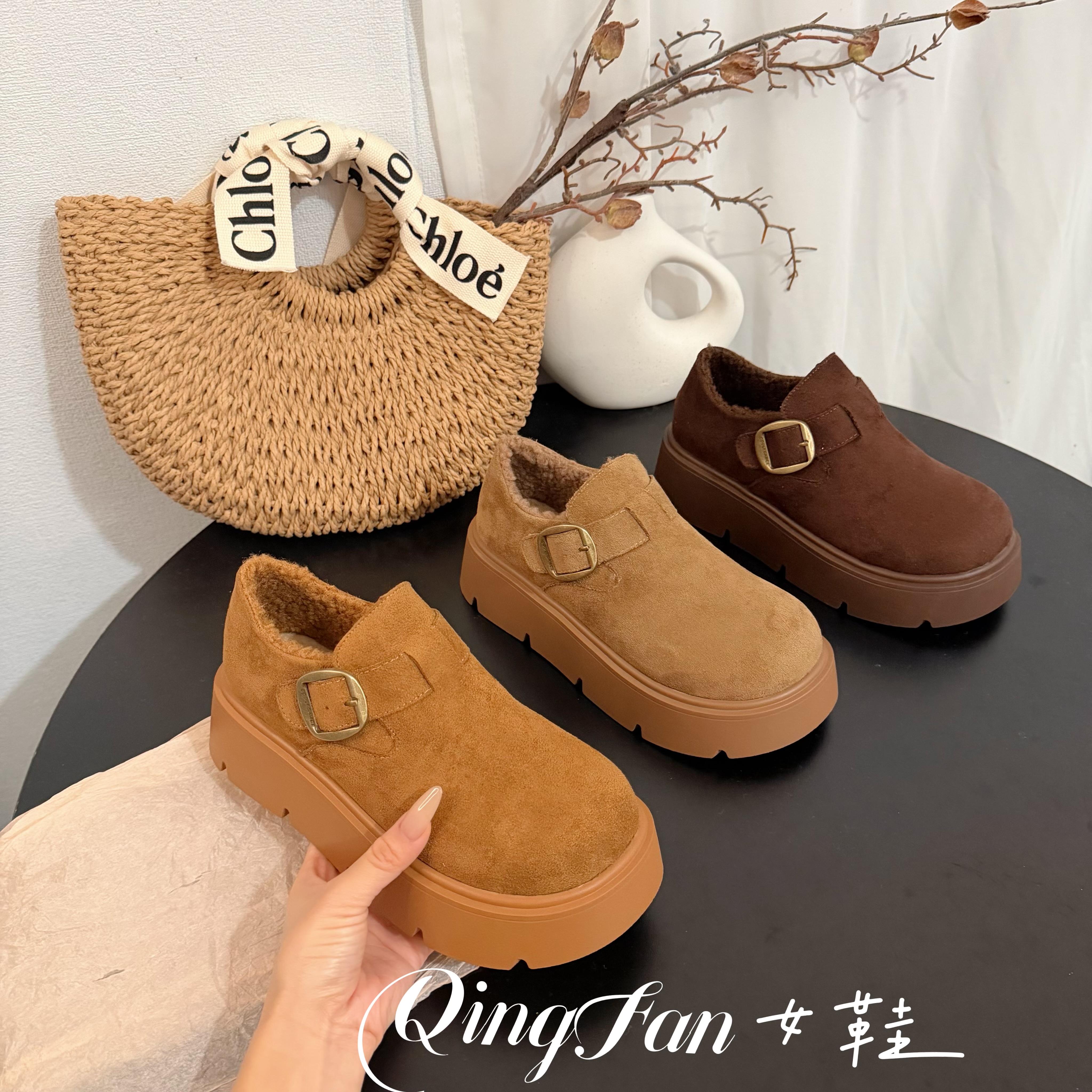 厚底全包加绒勃肯鞋女2025新款秋冬季一脚蹬女鞋复古二棉博肯鞋