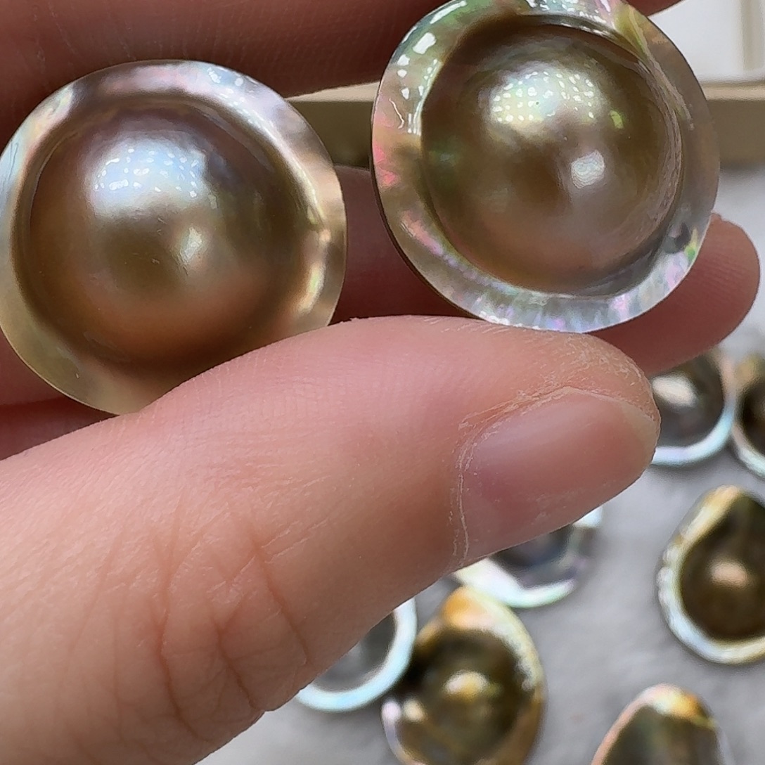 耳饰银S925镶嵌拼合珍珠（马贝珠）