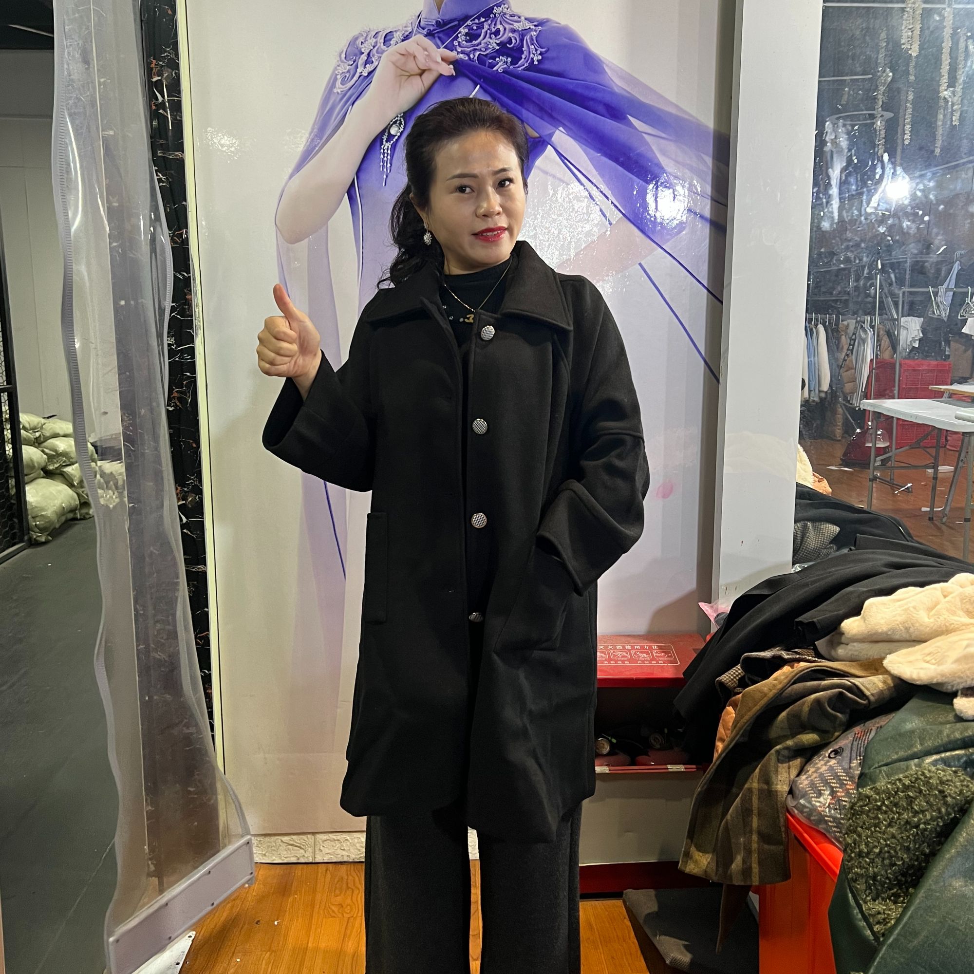 呢大衣外套学院风双面A类韩版女装常规黑色纯色女童休闲风