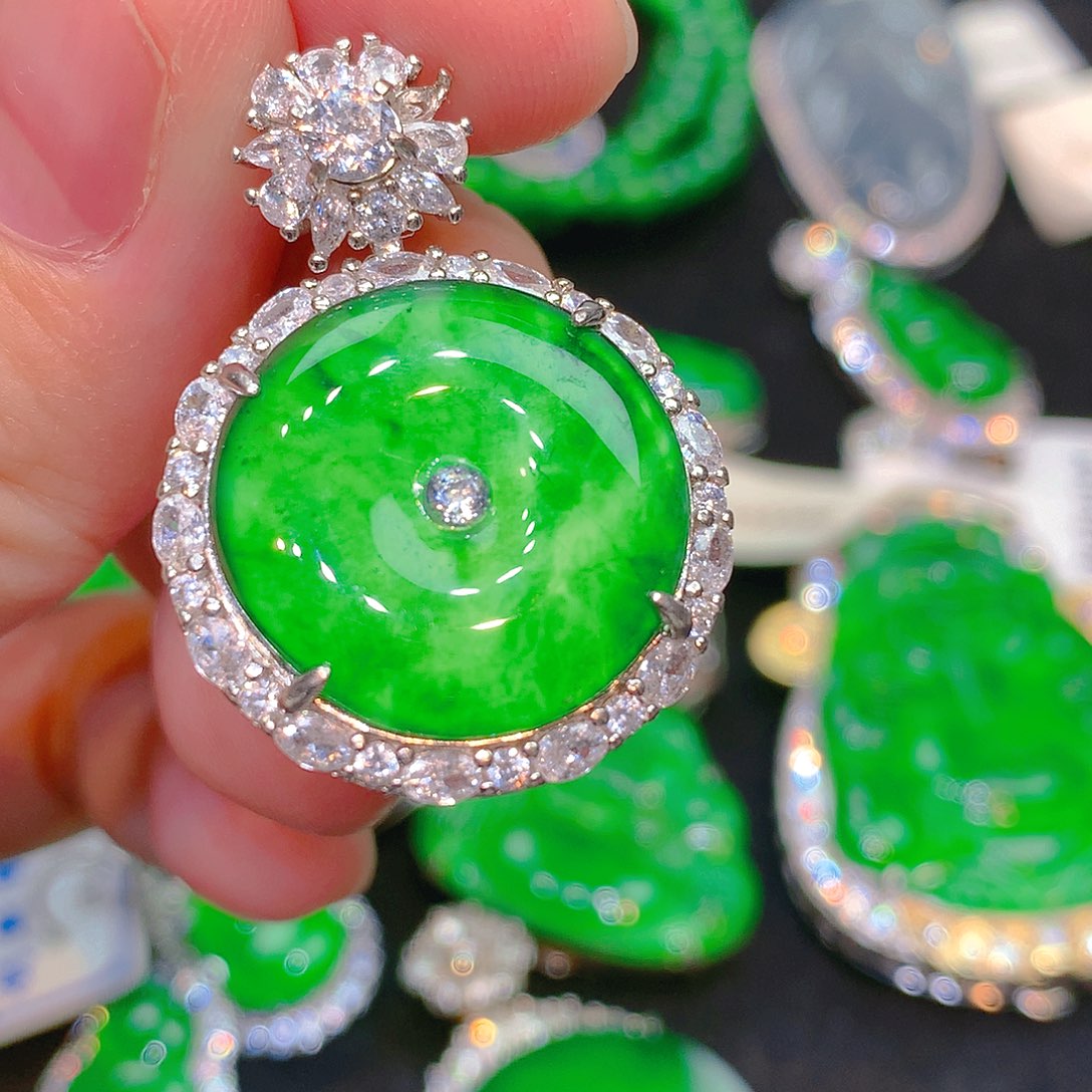 吊坠(不含链)银S925镶嵌翡翠翡翠