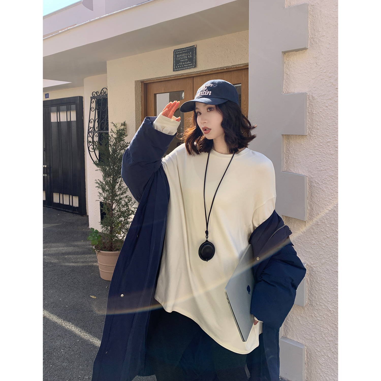 PRASE·噜【T恤裙】微胖保暖长袖圆领休闲百搭长款针织T恤PR512C109