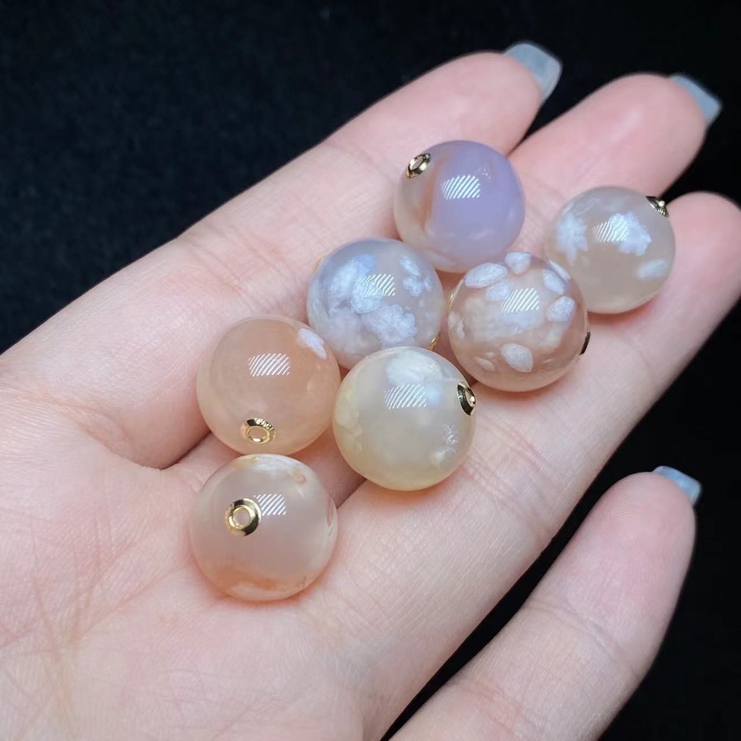 【云上好物】18K金樱花玛瑙吊坠-多样性发一件-12mm DS86986（甄选）