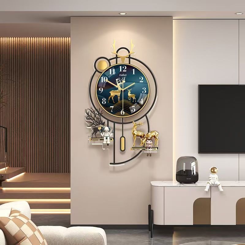鹿首客厅家用创意挂钟高档大气可装饰挂钟（尺寸35*57）