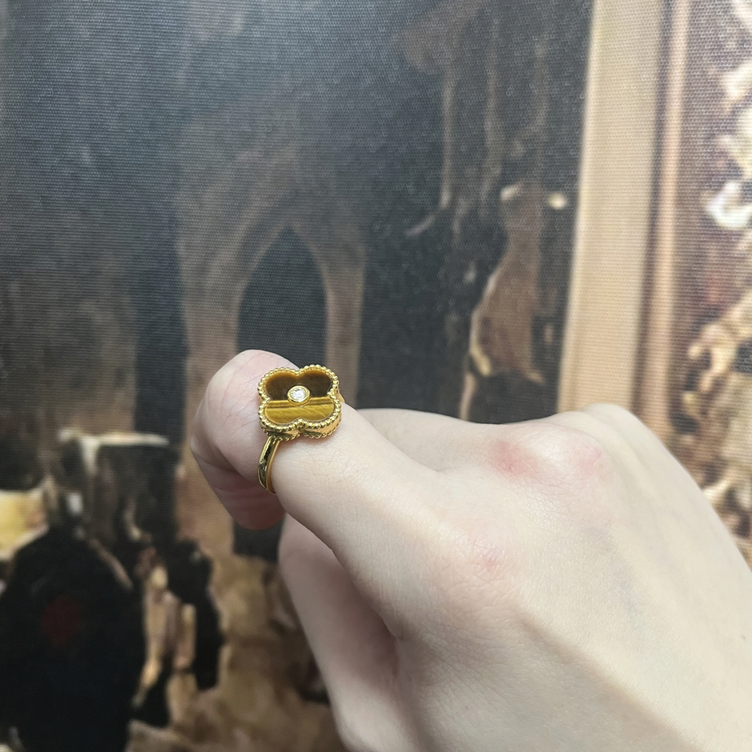 新款 18k金镶嵌 虎眼石戒指 15mm古风 精美 宫廷风 国潮 美丽