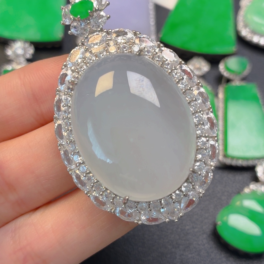 翡翠银S925镶嵌吊坠(不含链)