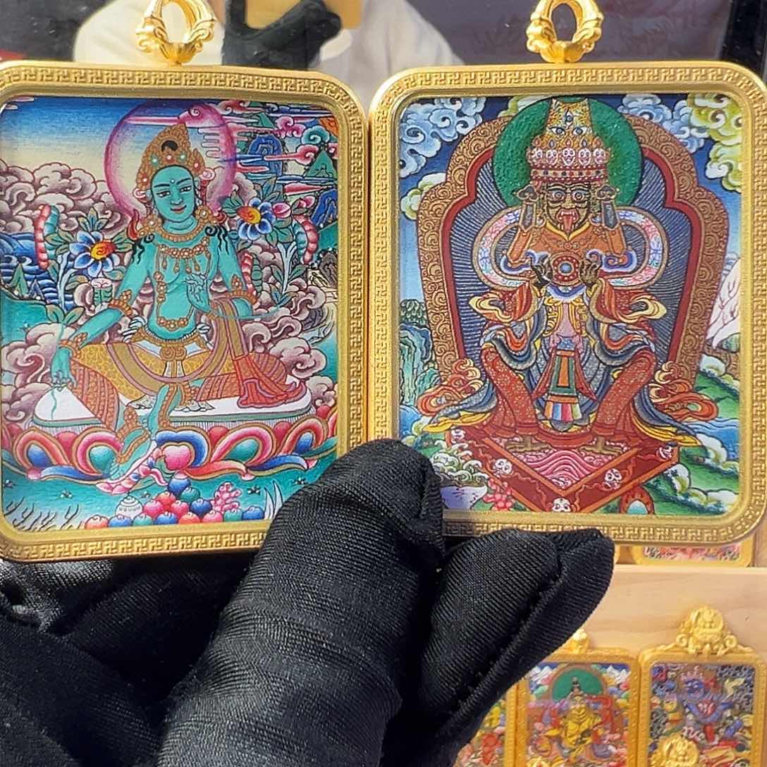 吊坠天**勤热贡唐卡纯手绘双面