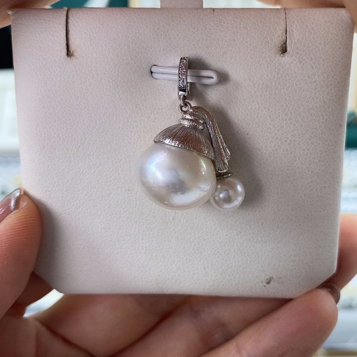 海水珍珠银S925镶嵌吊坠(不含链)澳白15-16m m