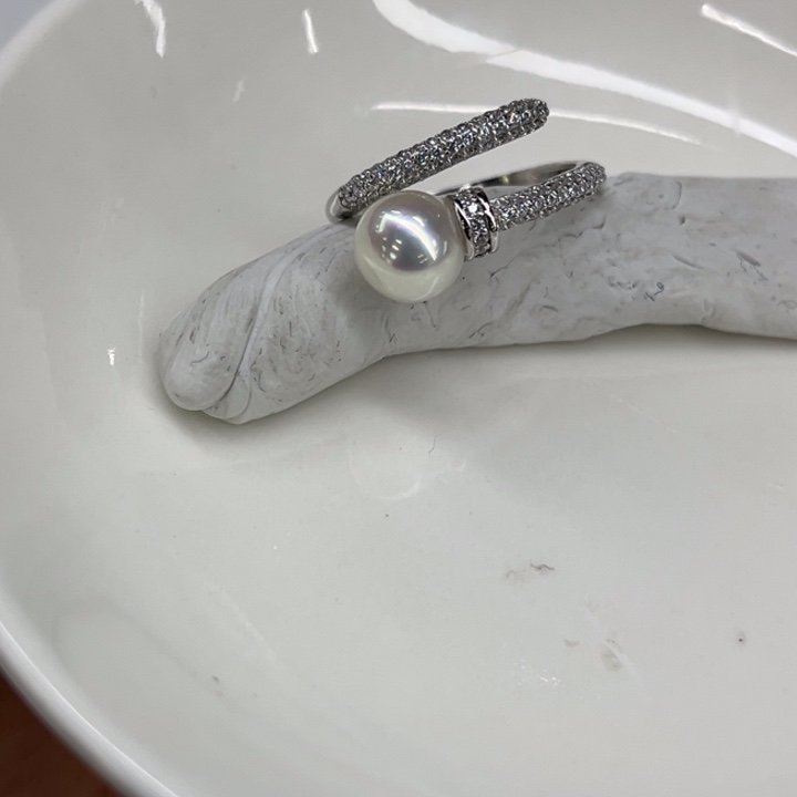 银S925镶嵌戒指海水珍珠7-8mm