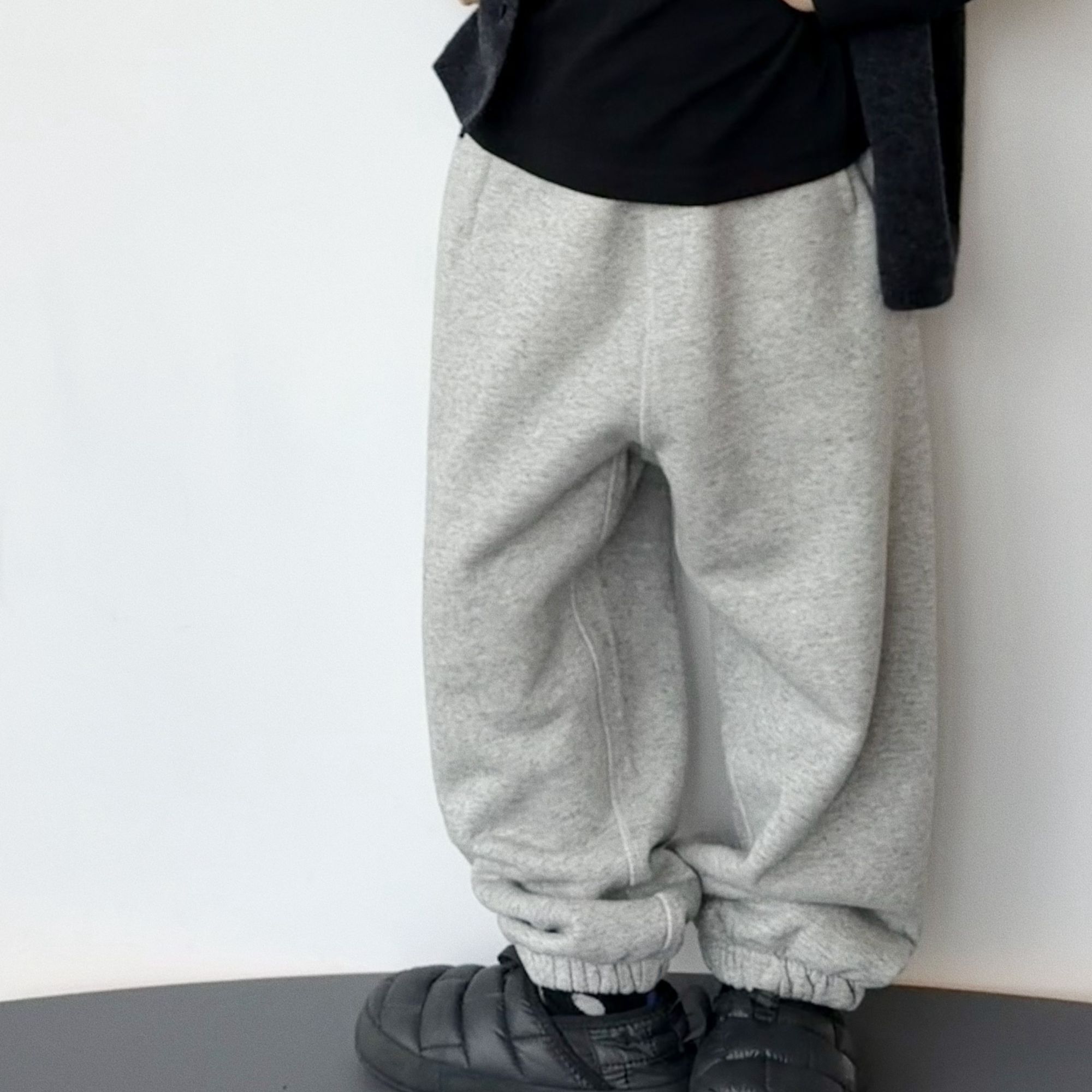 miniwhy亲子童装 | 一眼高级藏青/米灰点净版加绒上学运动裤 25冬