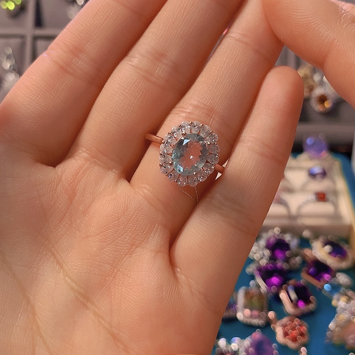 托帕石戒指银S925镶嵌?**?