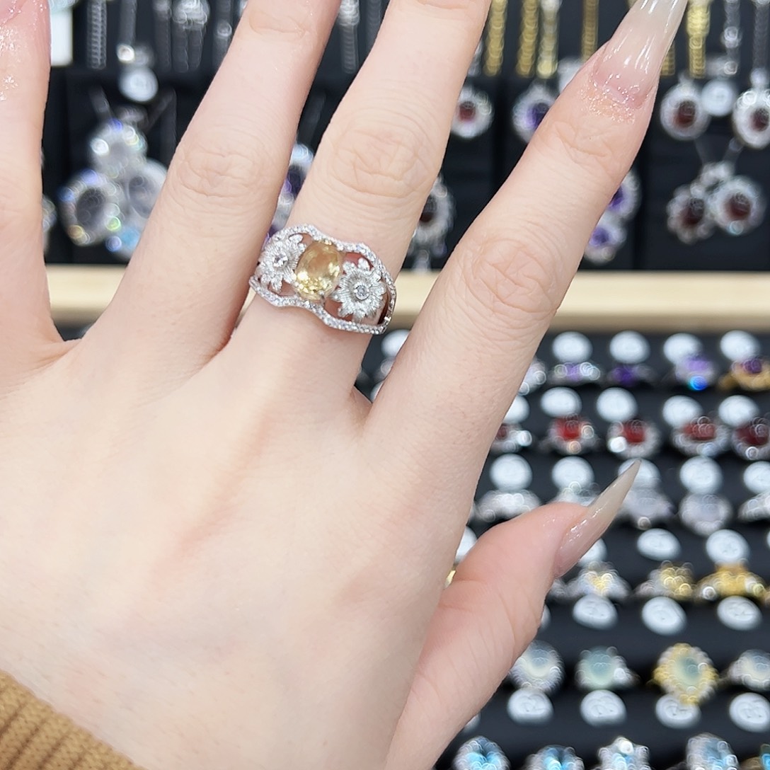 黄晶戒指银S925镶嵌戒指