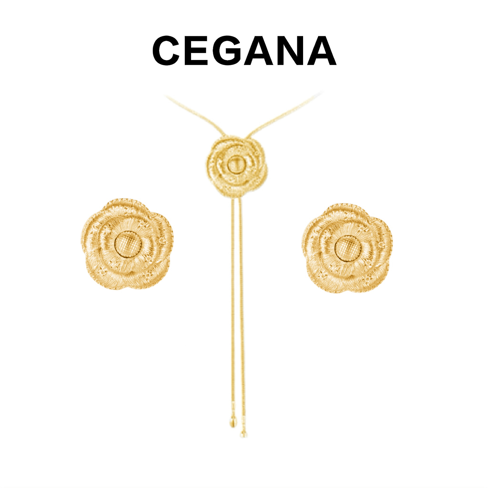 CEGANA 铜合金项链 CEGANA【金发发】小茶花金色长款小众首饰耳环