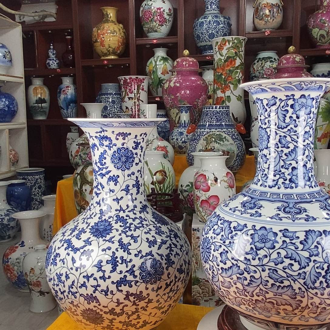 不***，陶摆件景德镇陶瓷青花赏瓶