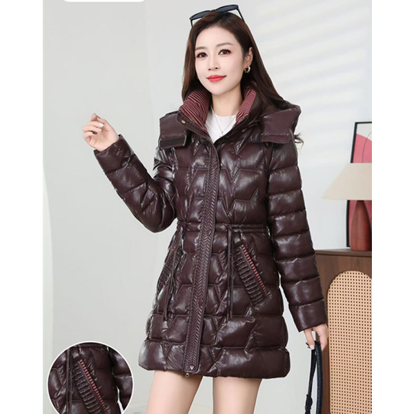 冬新款收腰条纹领口加厚免洗中款帽子可脱卸经典御寒棉服8中