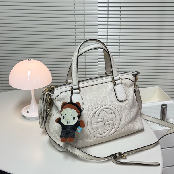 95新 GUCCI/古驰 白色大标托特小号有肩带