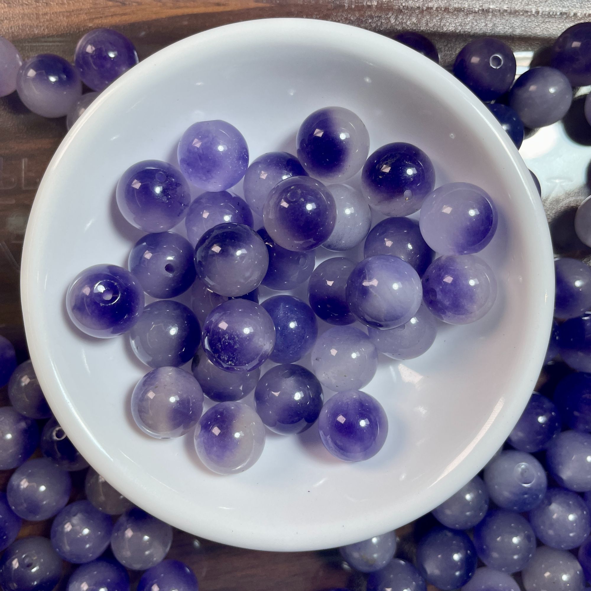 散珠天然A货 紫飘花色SH0027 10mm 30颗（赠弹力绳引线）