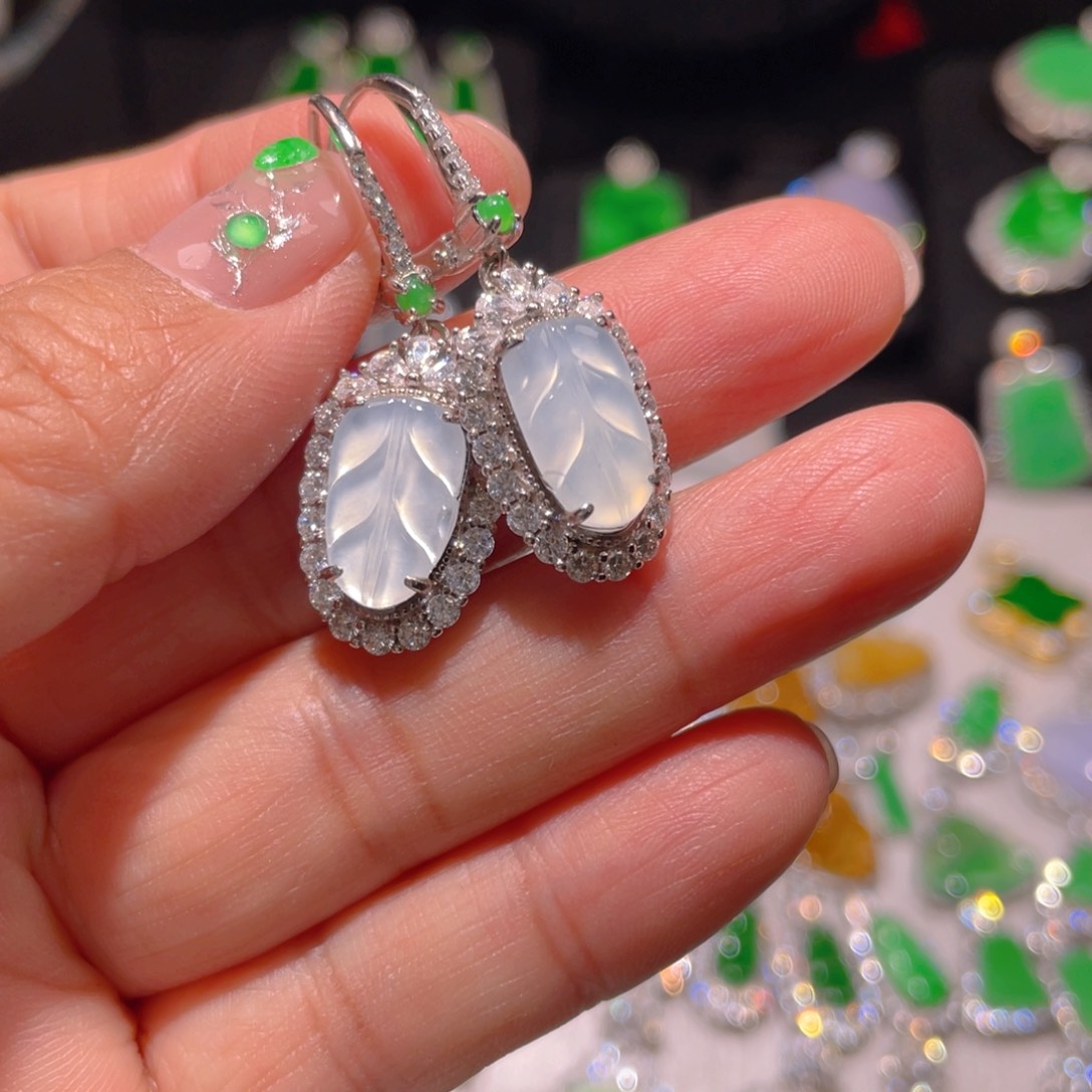 翡翠耳饰银S925镶嵌开*精品