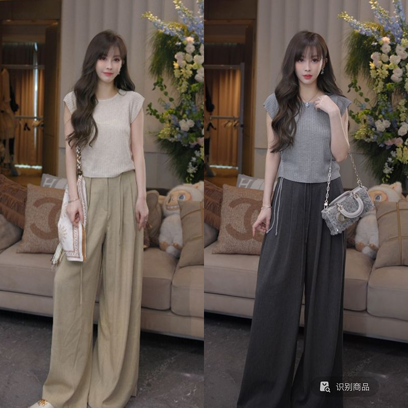 【mimius】U 韩系抽绳设计感高腰宽松阔腿正腰休闲裤+上衣 G04073