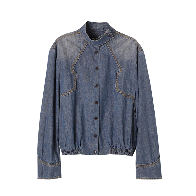 复古百搭复古原牛色叠穿牛仔衬衫EC43WT0357