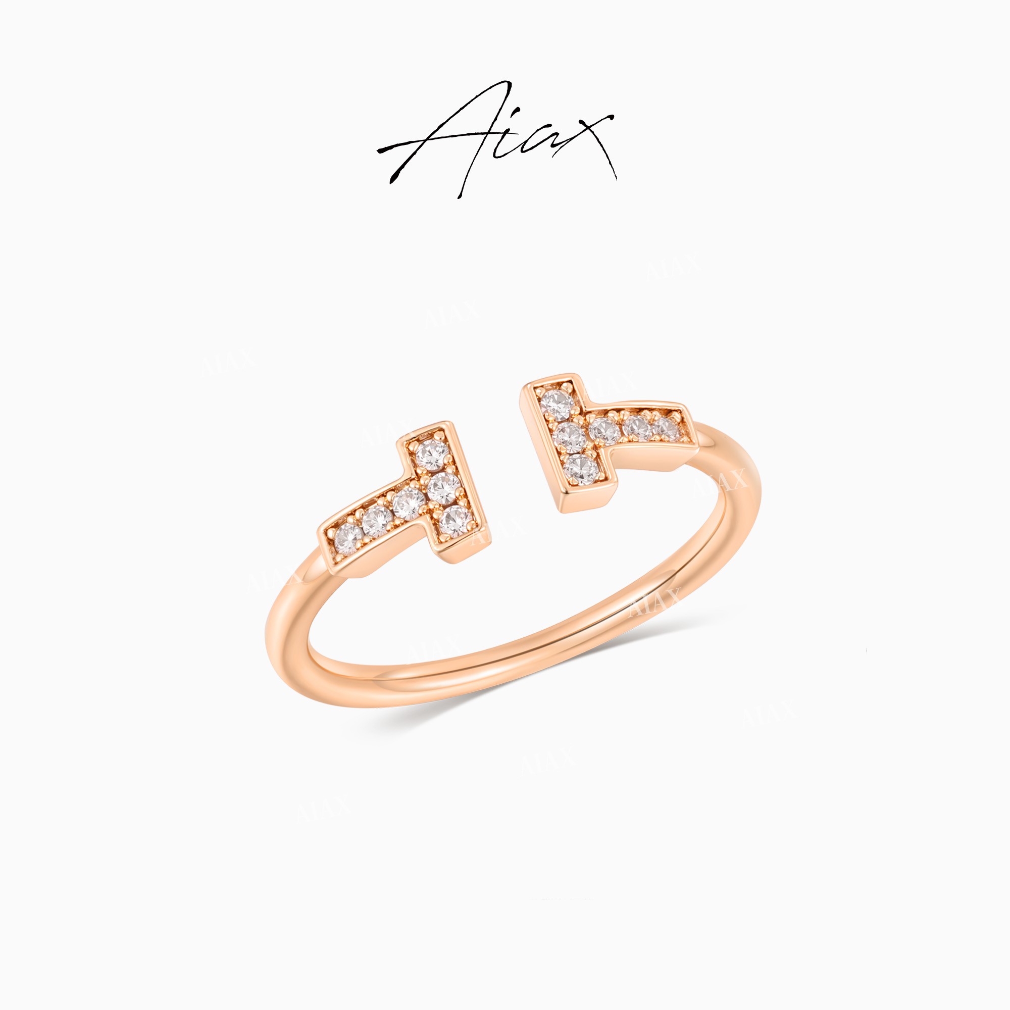 铜合金合成锆石戒指 AIAX 轻奢精致T形开口戒指送女友老婆TSS7899