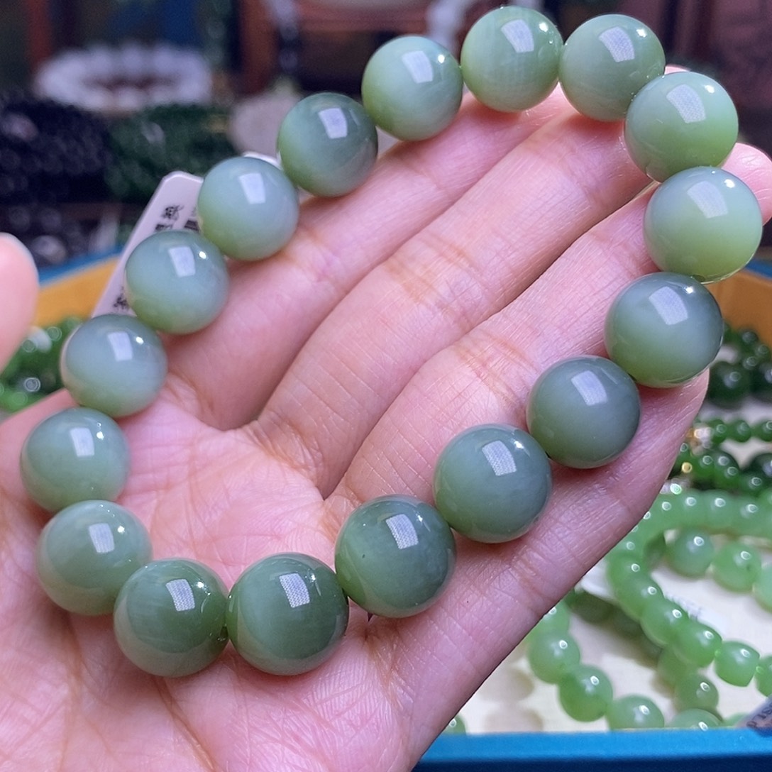 和田玉未镶嵌颈饰毕业级碧玉猫眼手串12m