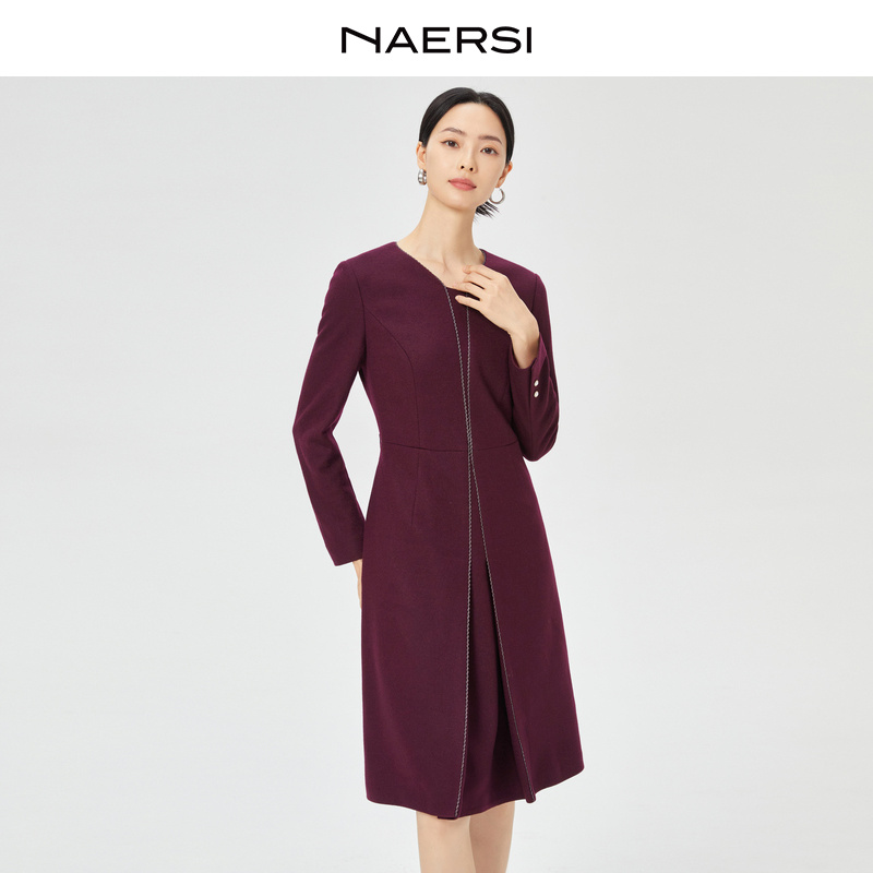 NAERSI/娜尔思25年新款显瘦气质中长款收腰优雅连衣裙NF09880T5