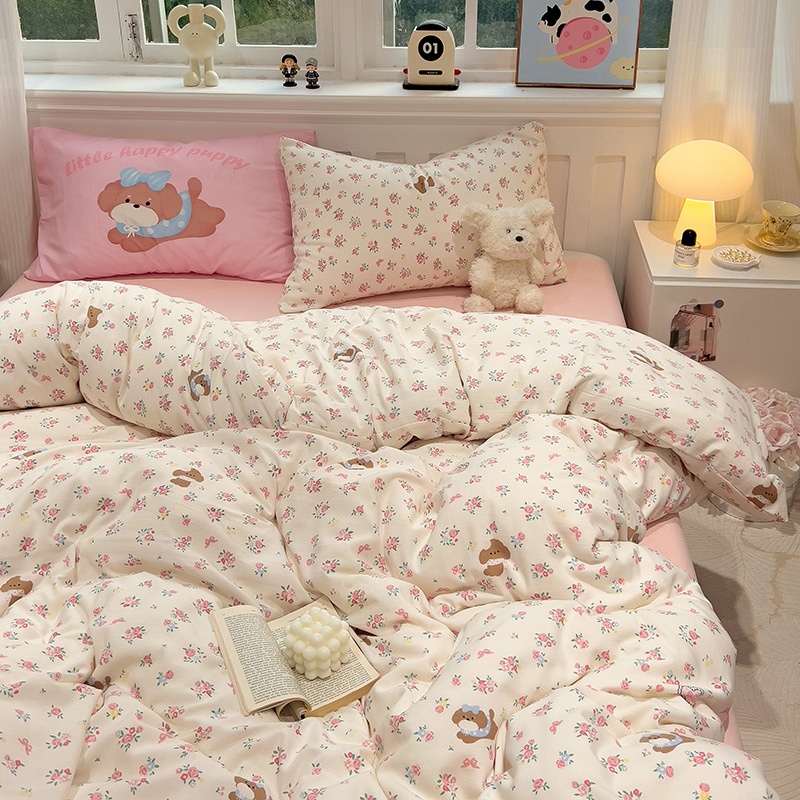 【2025新款】三利加厚有氧针织双层纱四件套小清新床品柔软床单