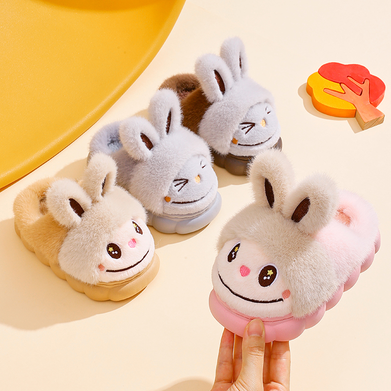 儿童棉拖鞋女童冬季2025新款卡通兔子亲子防滑宝宝棉鞋毛毛鞋包跟