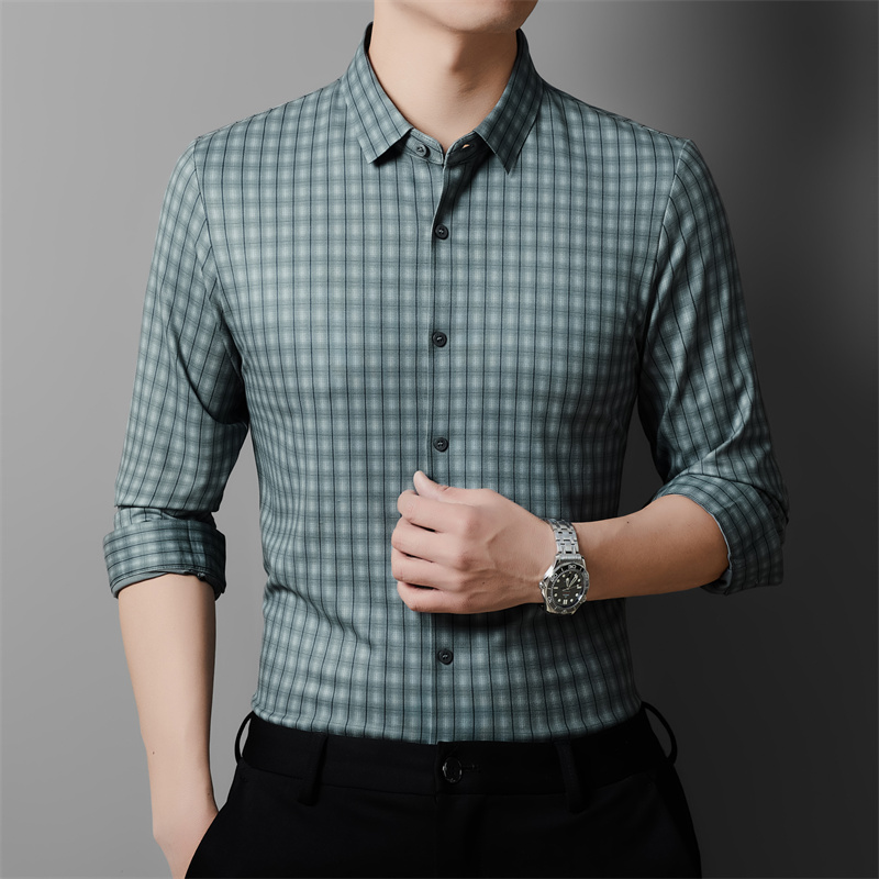 春季男士长袖衬衫时尚商务休闲高档无痕百搭男士衬衣