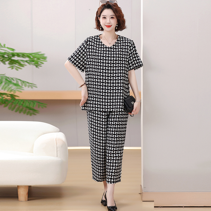 胖妈妈夏装套装母亲衣服老年人短袖宽松加肥特大码奶奶夏季老太太