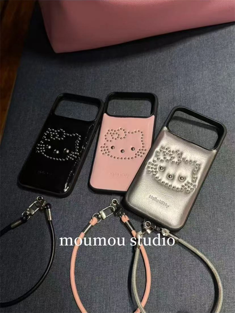 可爱油蜡皮铆钉猫咪适用苹果17promax手机壳iPhone16pro新款15pro