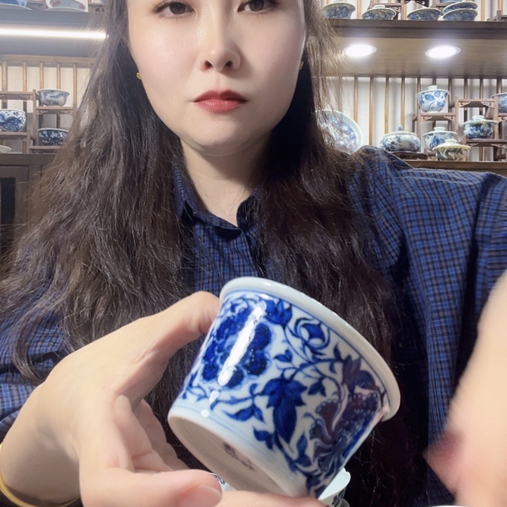 直播间福利牡丹直筒杯元青花