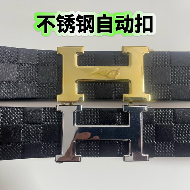 男士 3.5宽 工字不锈钢自动扣时尚商务单层无夹层头层牛皮腰带
