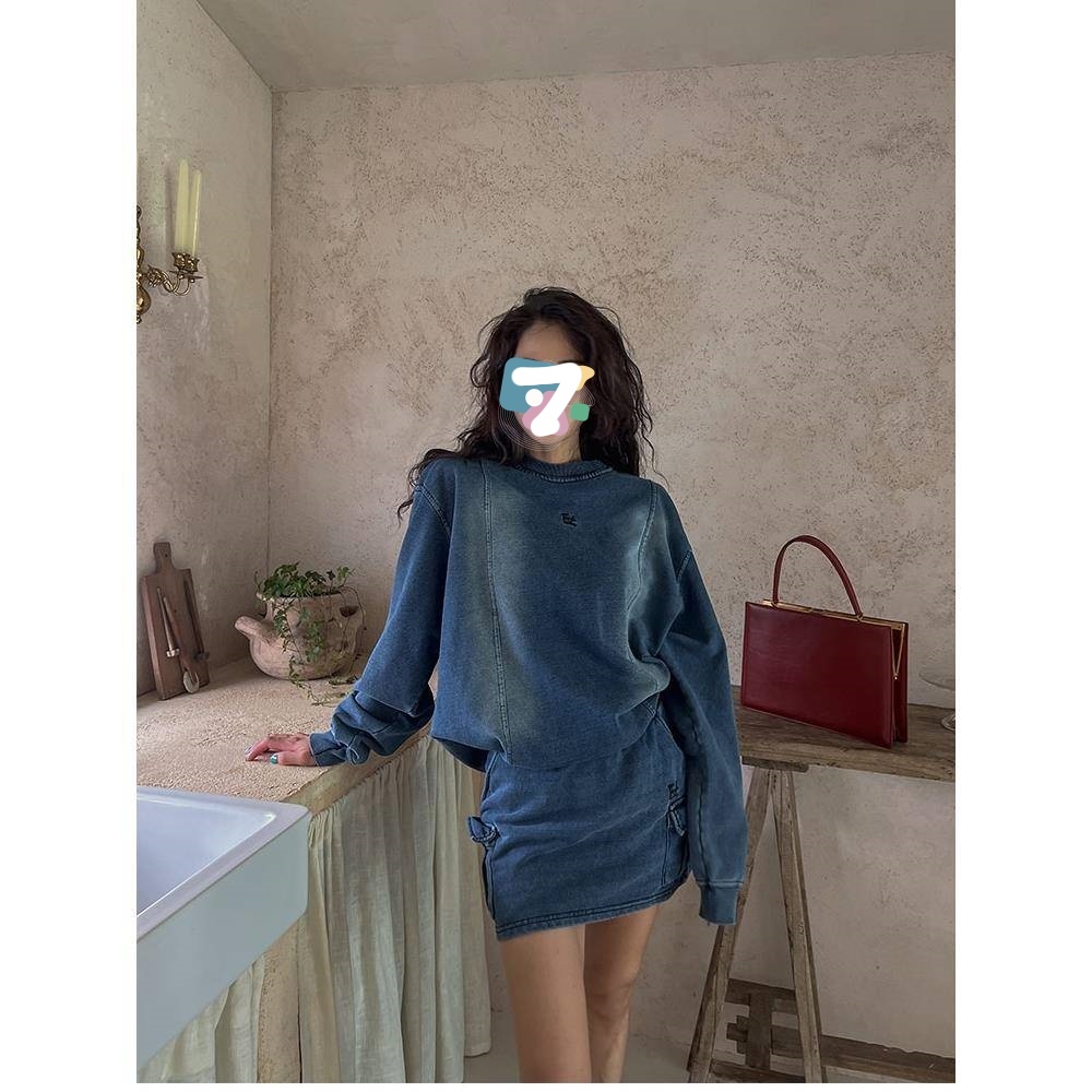 复古港风两件套牛仔裙配宽松卫衣女款早秋运动设计感时尚穿搭