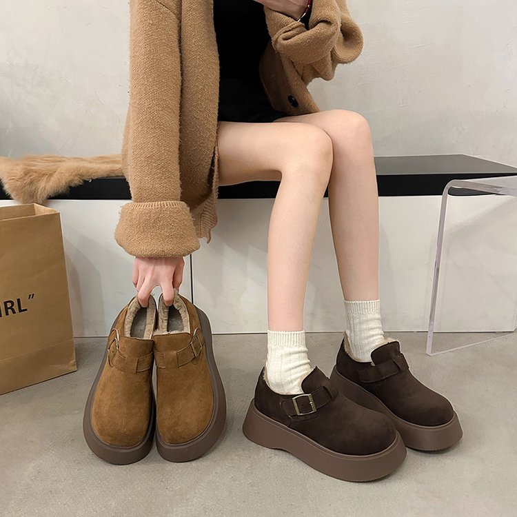 【二棉】2025秋冬季保暖圆头毛毛勃肯鞋女时尚百搭外穿防滑厚底棉鞋