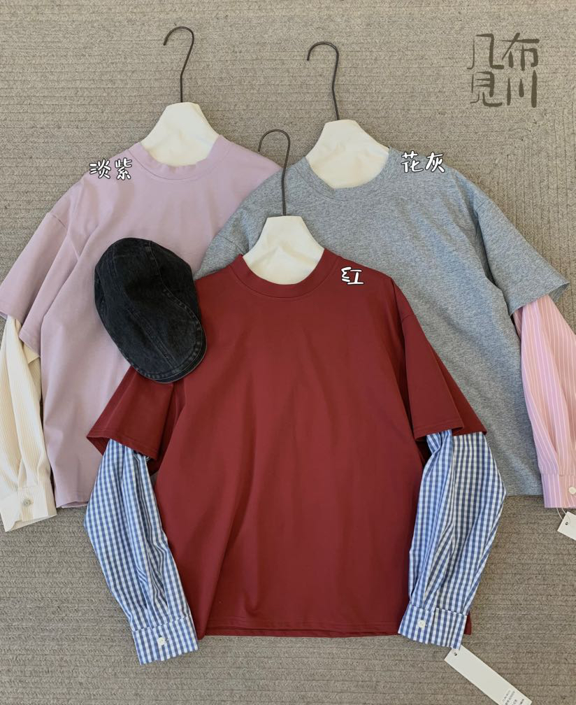 几步～拼接复古袖子T恤825009