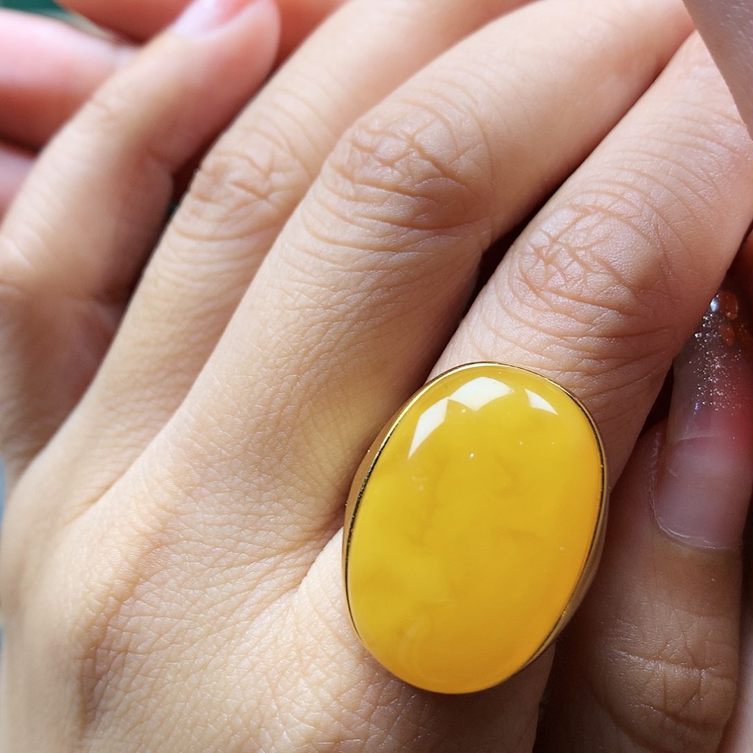 蜜蜡戒指银S925镶嵌戒指