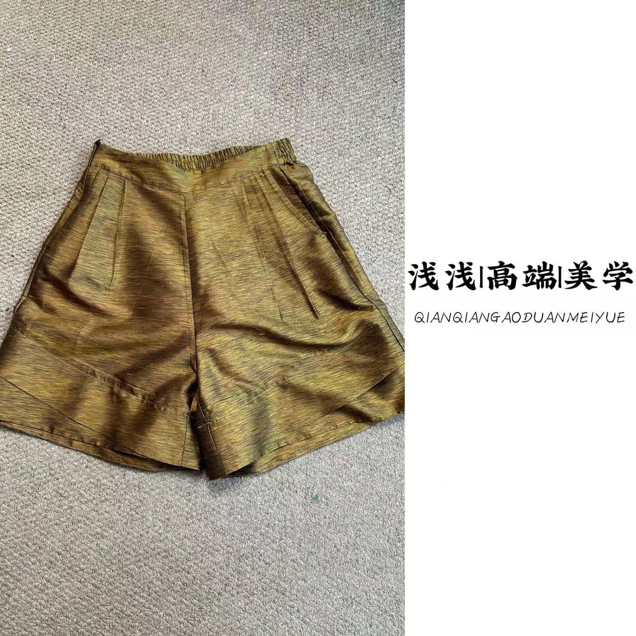 『沐言』中式复古中国风双宫气质舒适松紧腰桑蚕丝时尚休闲短裤