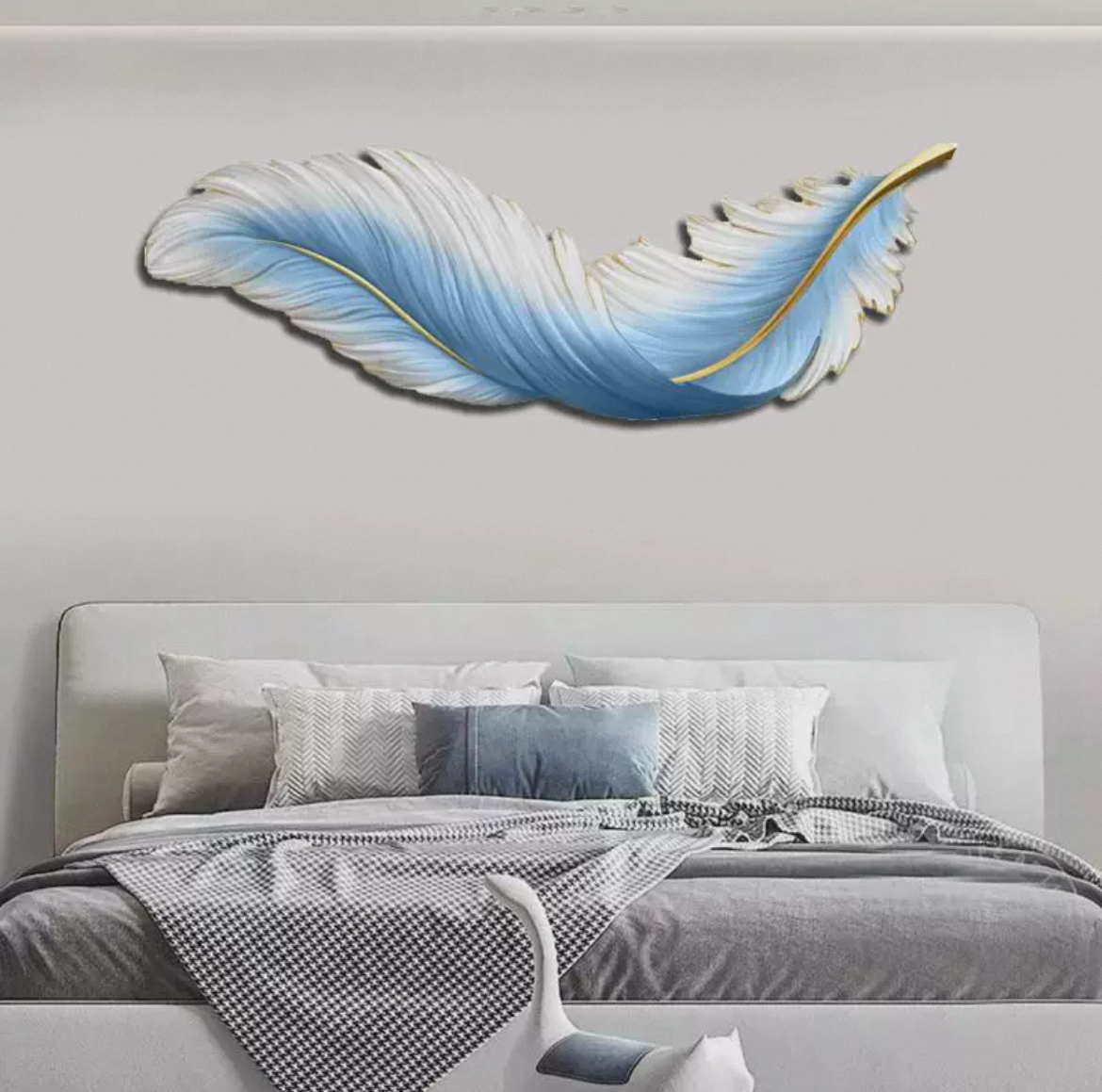 D002蓝色羽毛卧室装饰画客厅沙发背景挂画轻奢玄关装饰挂画捡漏1