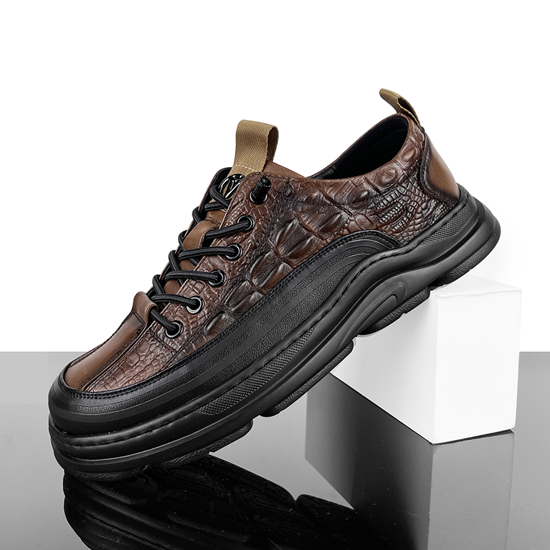 真皮休闲皮鞋板鞋男士秋季新款鳄鱼纹头层牛皮软面轻便潮休闲鞋男