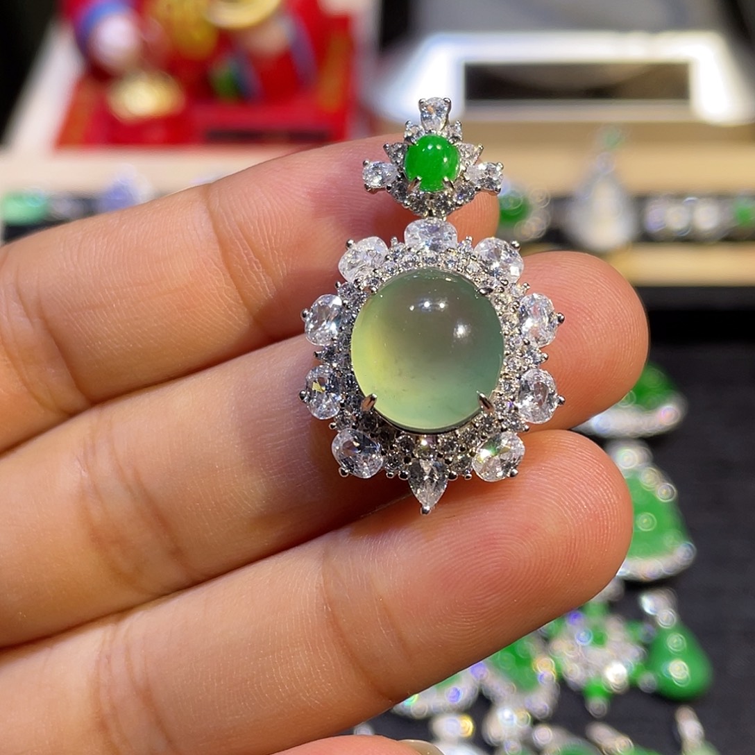 翡翠银S925镶嵌吊坠(不含链)