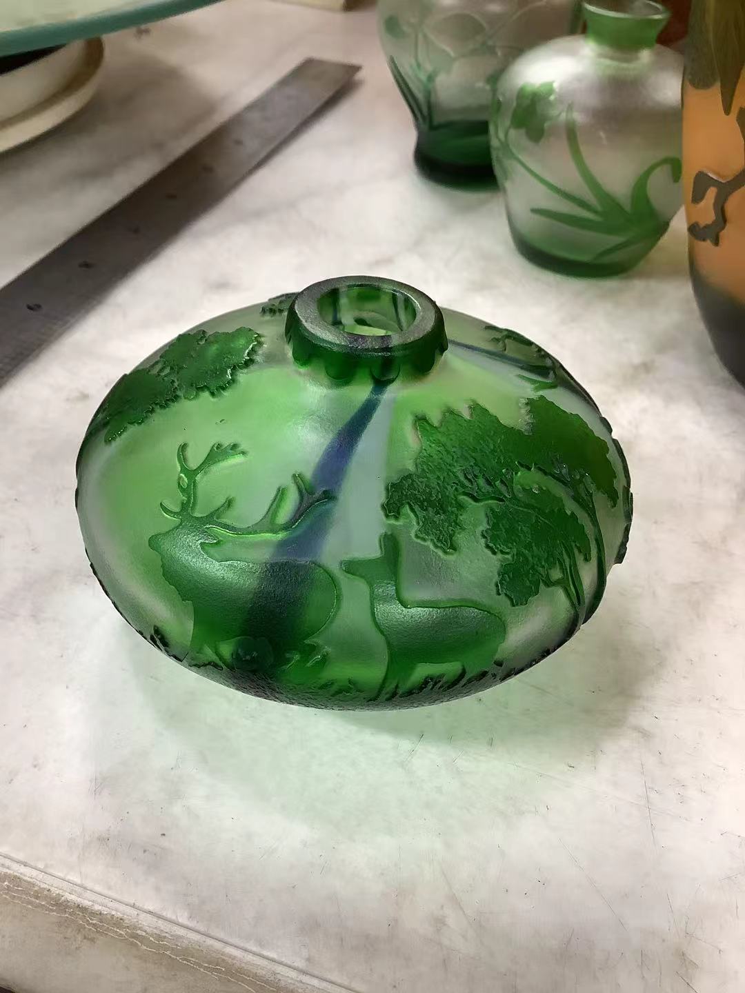 法式设计大师浮雕葛蕾琉璃花瓶中古艺术收藏工艺品装饰摆件