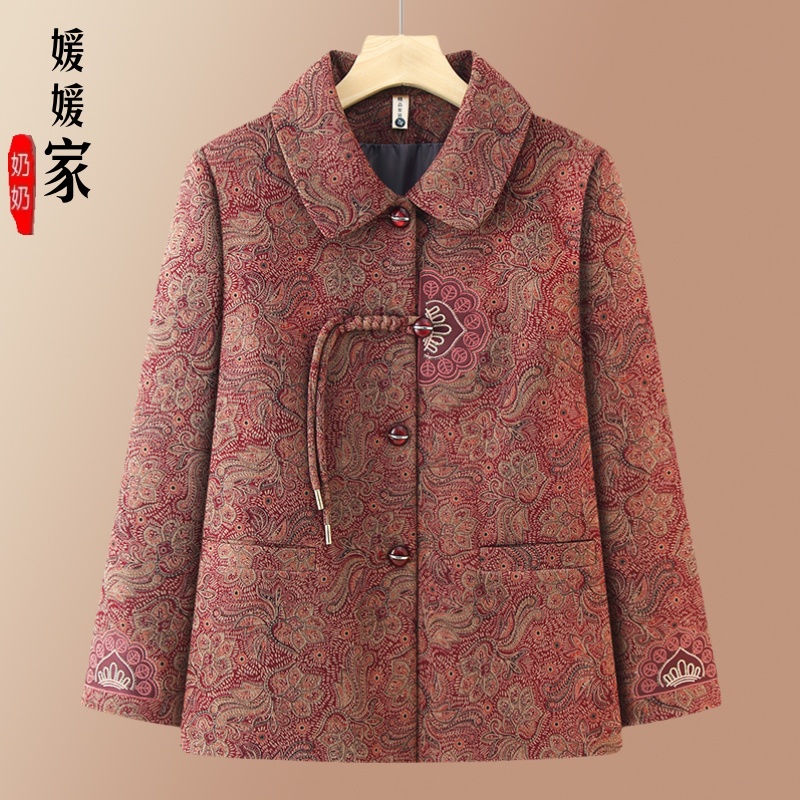 奶奶秋装外套新款中老年人妈妈春秋翻领上衣女中式国风老太太衣服