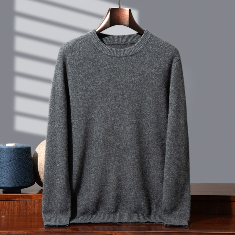 100%纯山羊绒针织套头宽松男士圆领羊绒套衫百搭时尚保暖休闲