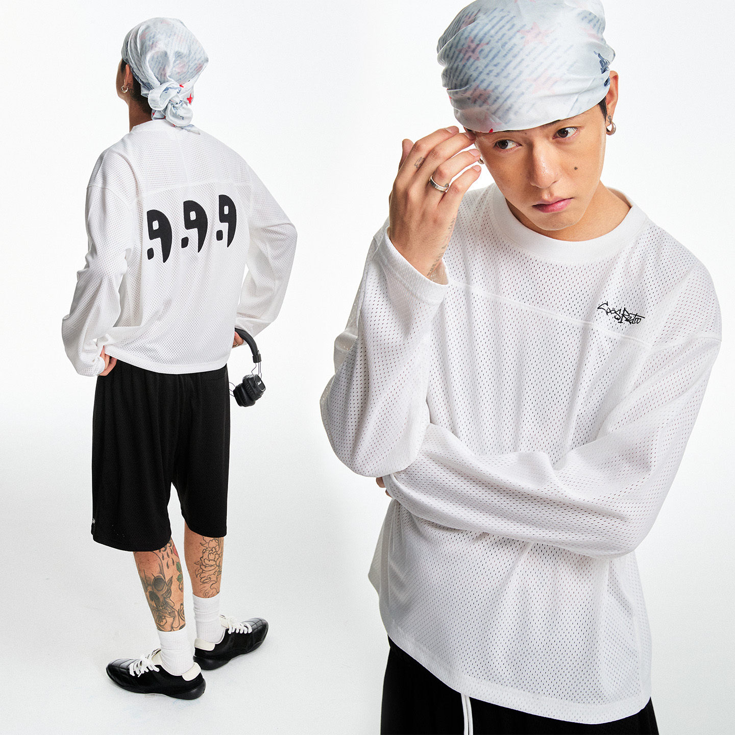 CoosRetro 《逗号》太极贴补绣网洞透气运动风T恤休闲宽松长袖上衣