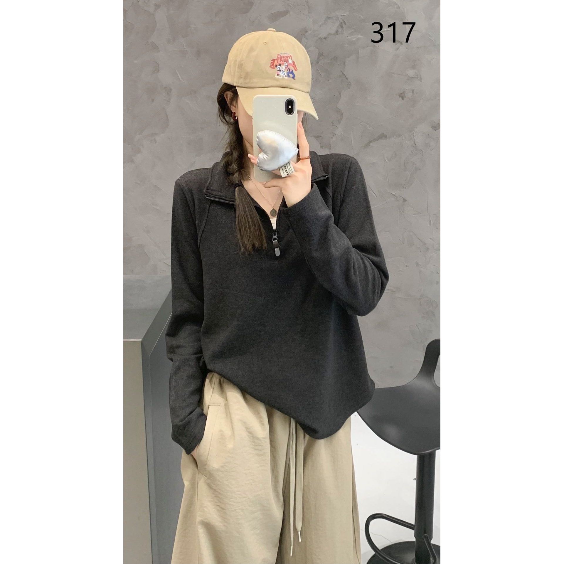 【主播推荐】女士加绒半拉链翻领纯色打底衫317