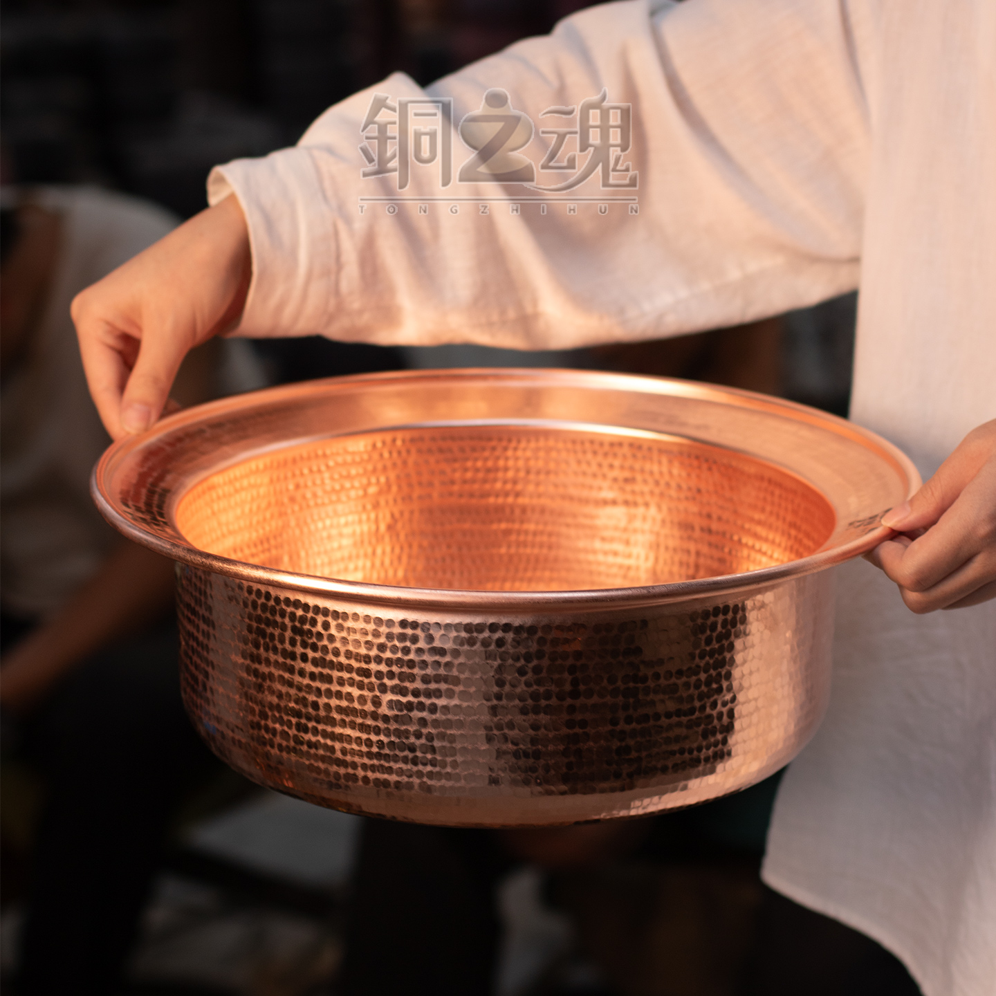 铜盆紫铜手工面盆洗脸衣脚火盆复古聚宝摆件喜盆加厚圆形家用